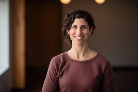 Portrait of smiling businesswoman standing in office lobby. Successful businesswoman portrait.の素材