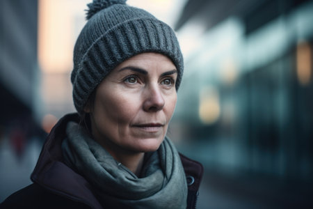 Portrait of a beautiful middle-aged woman in the city.の素材