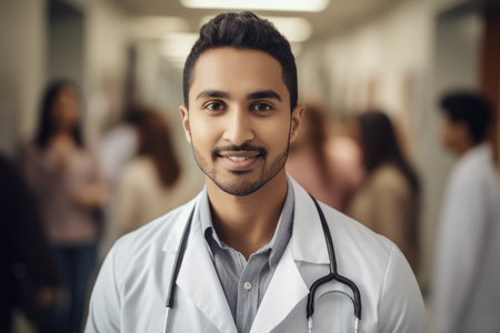 Portrait of handsome male doctor with stethoscope looking at cameraの素材