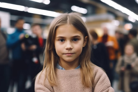 Cute little girl in the subway station. The girl looks at the camera.の素材