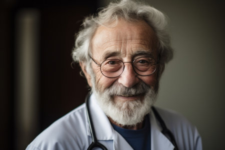 Portrait of senior doctor with stethoscope looking at camera.の素材