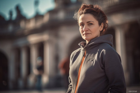 Portrait of a middle-aged woman in a city street.の素材