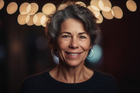 Portrait of a beautiful middle-aged woman with gray hair.の素材