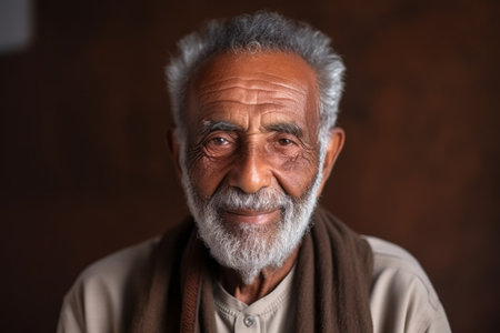 Portrait of an old Indian man with gray hair and beard.の素材
