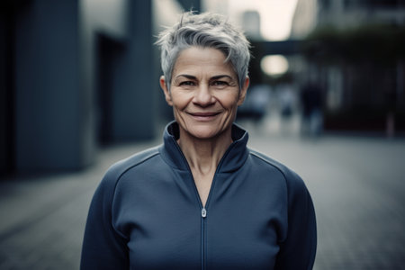 Portrait of a middle-aged woman in sportswear outdoorsの素材