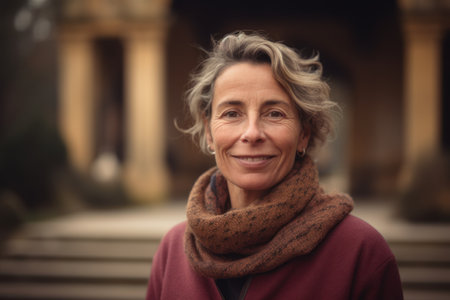 Portrait of smiling senior woman in the city. Portrait of middle-aged woman outdoors.の素材