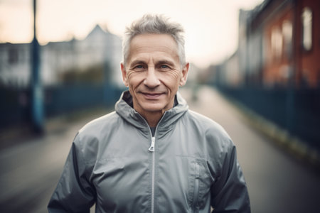 Portrait of senior man in sportswear looking at camera outdoorsの素材