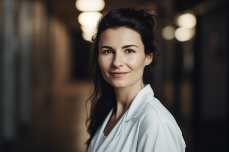 Portrait of beautiful young woman in white shirt looking at camera.の素材