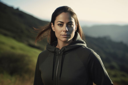 Portrait of a beautiful young woman wearing sportswear outdoors.の素材