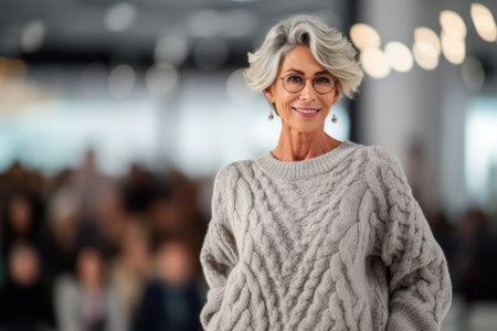 Portrait of a beautiful senior woman in sweater and eyeglassesの素材