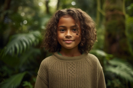 Portrait of a cute african american girl in the parkの素材