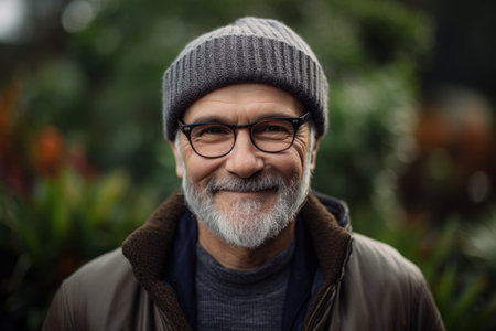 Portrait of a senior man with gray beard and eyeglassesの素材