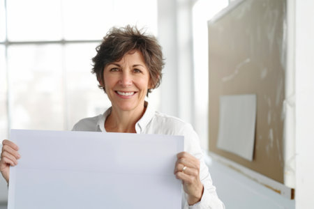 Portrait of a smiling mature businesswoman holding a sheet of paperの素材