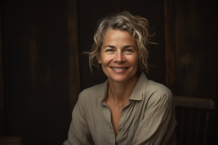 Portrait of a beautiful middle-aged woman smiling at the cameraの素材