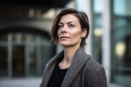 Portrait of a beautiful business woman in an urban environment. Business concept.の素材