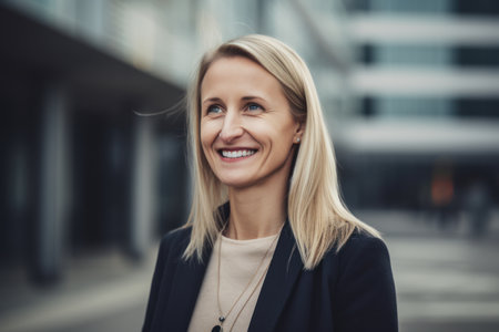 Portrait of a smiling business woman in the city. Business concept.の素材