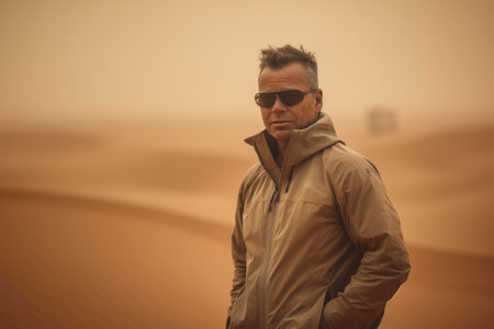 Handsome middle-aged man in the Sahara desert, Moroccoの素材
