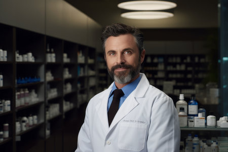 Portrait of confident male pharmacist looking at camera in drugstoreの素材