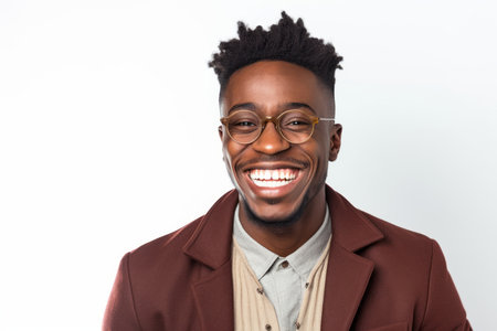 Portrait of a happy young african american man in eyeglassesの素材