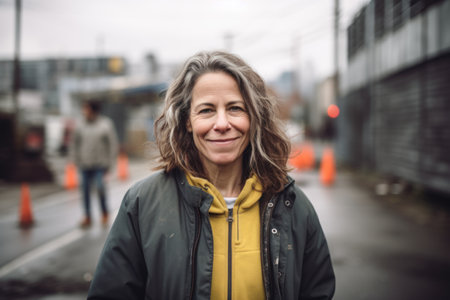 Portrait of a beautiful middle-aged woman in an urban contextの素材