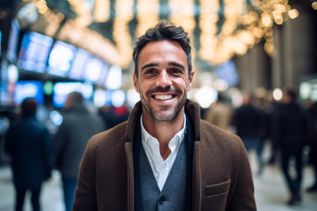 Portrait of a handsome young man smiling and looking at the cameraの素材