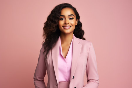 Portrait of smiling african american businesswoman in pink suitの素材