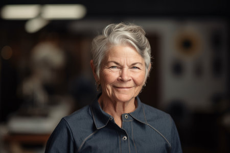 Portrait of a senior woman with gray hair smiling at the cameraの素材