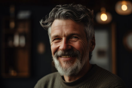 Portrait of a handsome mature man with gray hair and beard.の素材