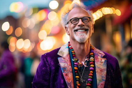 Portrait of happy senior man with eyeglasses in the cityの素材
