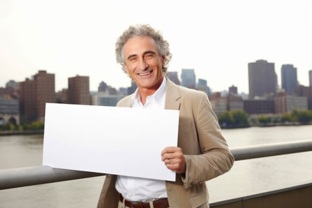 Portrait of a smiling senior businessman holding a blank sheet of paperの素材