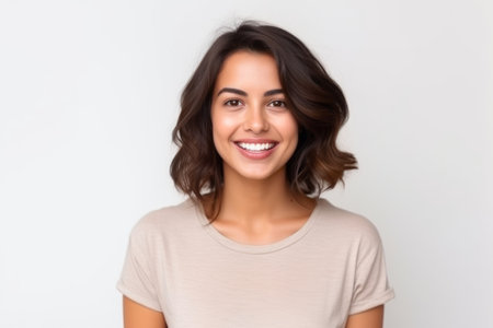 Portrait of a beautiful young woman smiling and looking at camera.の素材