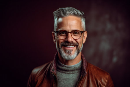 Portrait of a handsome mature man wearing glasses. Men's beauty, fashion.の素材