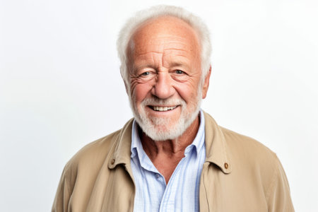 Portrait of a happy senior man smiling at the camera on white backgroundの素材