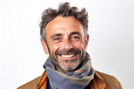 Handsome middle age man with a beard and mustache smiling at the cameraの素材