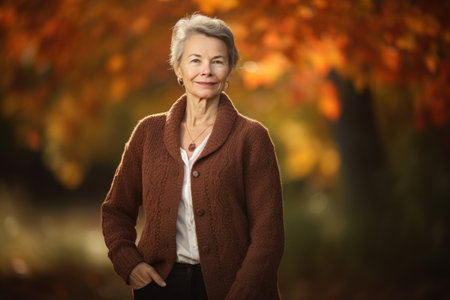 Portrait of a senior woman in the park on an autumn dayの素材