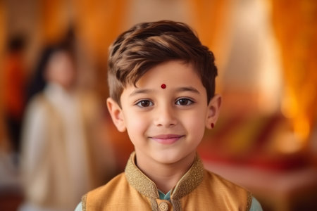 Portrait of a beautiful little boy in indian traditional costume.の素材