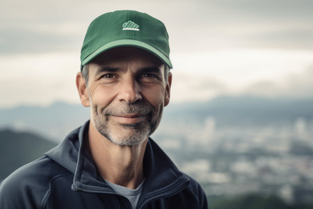 Portrait of a handsome senior man wearing baseball cap and looking at cameraの素材