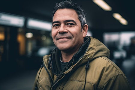 Portrait of a middle-aged man in the train station.の素材