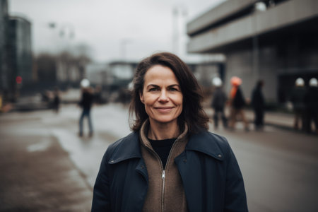 Portrait of a middle-aged woman on the street in the city.の素材