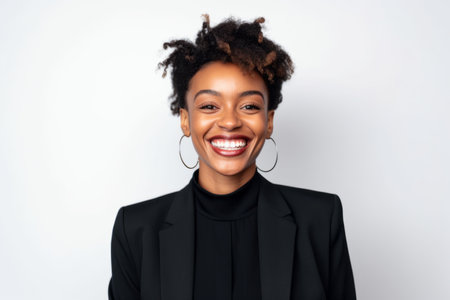 Portrait of a smiling african american woman on white backgroundの素材