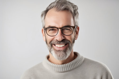Portrait of smiling mature man with gray hair wearing eyeglassesの素材