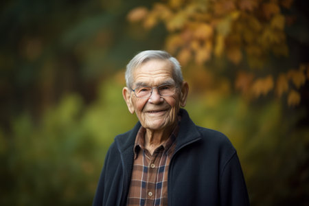 Portrait of a senior man in the autumn park. Elderly people.の素材