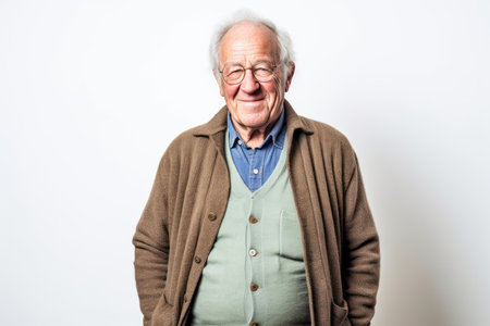 Portrait of a senior man smiling on a white background. Elderly people.の素材