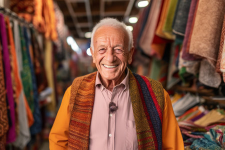 Portrait of happy senior man smiling at the camera in a marketの素材