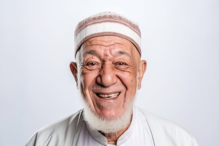 Portrait of senior asian muslim man smiling at camera.の素材