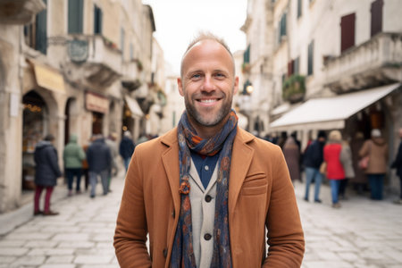 Portrait of a handsome man in the city of Venice, Italyの素材