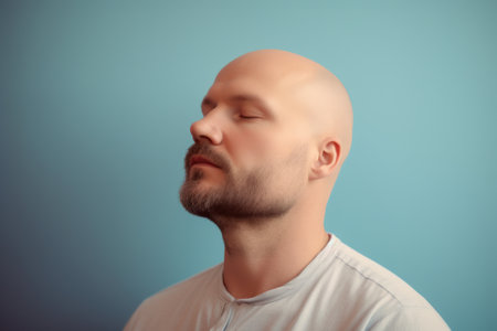 Portrait of a man with a beard on a blue background.の素材