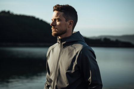 Portrait of a handsome man in sportswear, outdoors.の素材