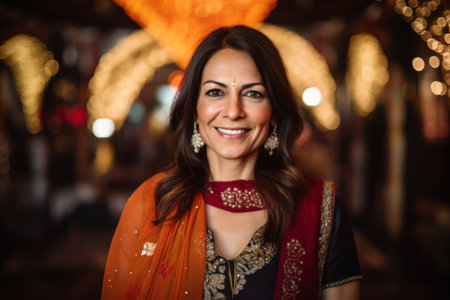 Portrait of a beautiful indian woman smiling at the camera.の素材