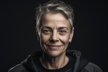 Portrait of a senior woman on a black background. Close-up.の素材